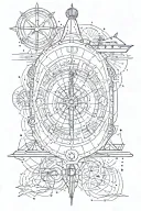 a single compass with a trident underneath, a submarine and a planisphere tattoo design idea