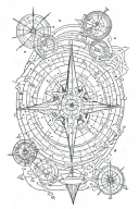 a single compass with a trident underneath, a submarine and a planisphere tattoo design idea
