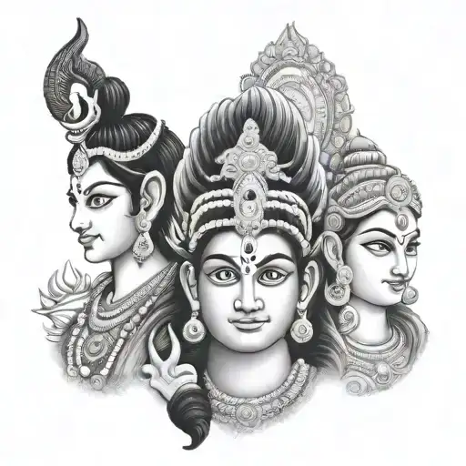 Face of God murugan, Lord shiva and lord ganesh. All 3 gods face tattoo design idea