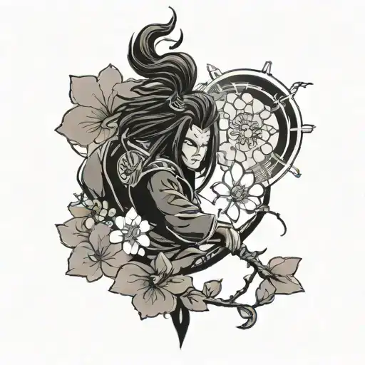 madara uchiha dark Japanese cherry blossom tattoo design idea