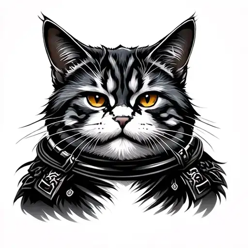 fat cat samurai tattoo design idea