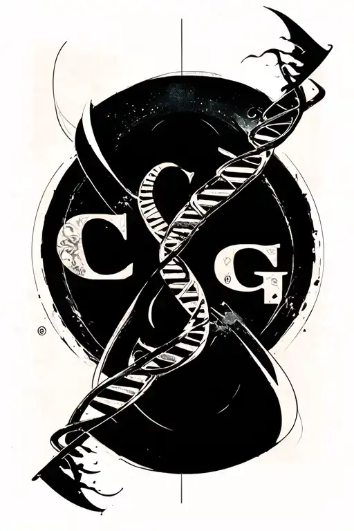 dna, chromosome x, x fragile syndrome, abstract design that include the letters CGG, some budhist symbology, tattoo design idea