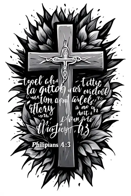 cross with verse philippians 4:13 written tattoo design idea