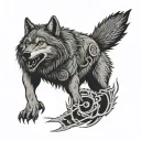 wolf Halloween chainsaw howling tattoo design idea