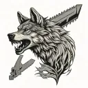 wolf Halloween chainsaw howling tattoo design idea