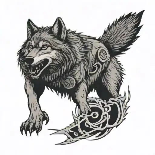 wolf Halloween chainsaw howling tattoo design idea