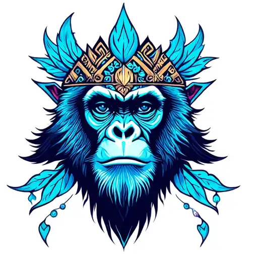 blue monkey shaman slavic tradition tattoo design idea
