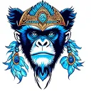 blue monkey shaman slavic tradition tattoo design idea