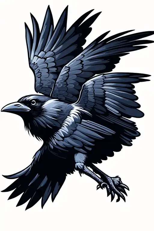 Raven flying tattoo design idea
