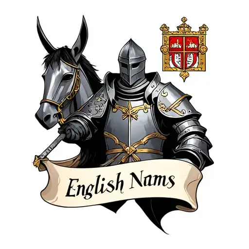 English knight with two names incorporated tattoo design idea
