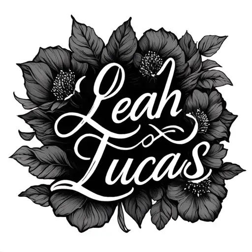 the words, Leah over Lucas in cursive writing tattoo design idea