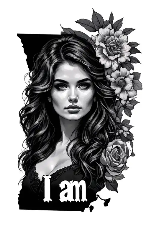 state of Georgia and "I am" woman posing tattoo design idea