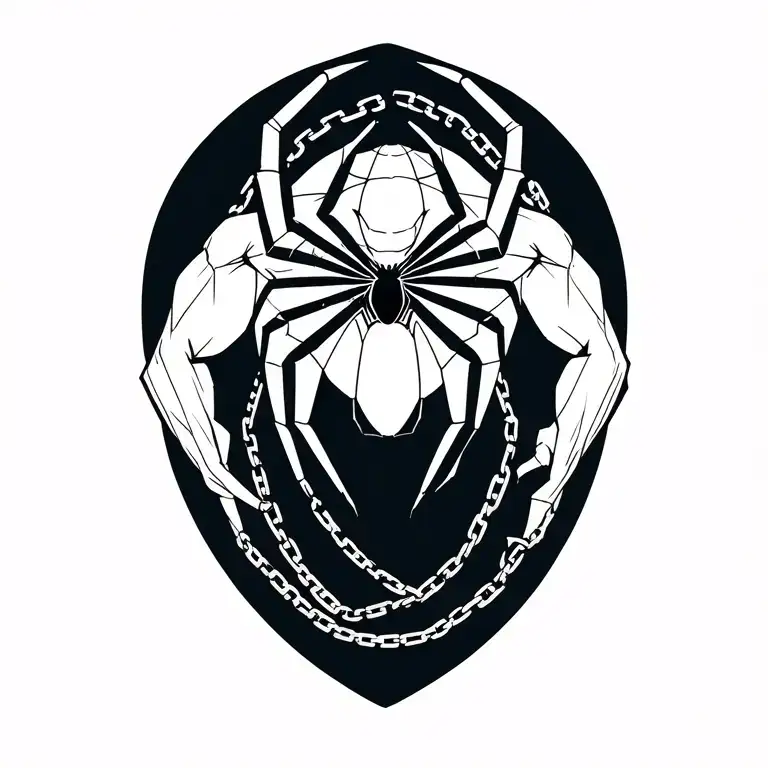 spider on the shoulder, with a chain wrapped around tricep and biceps until the forearm  tattoo design idea