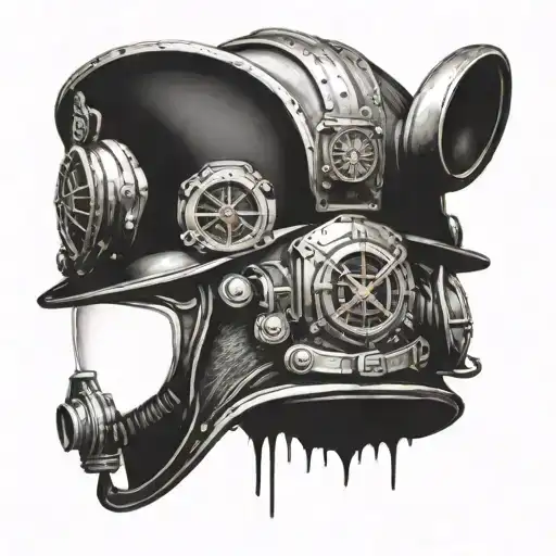 Incorporate a Navy diver helmet and firefighter helmet overlapping tattoo design idea