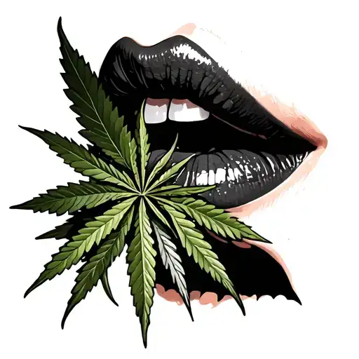 lips and marijuana leaves tattoo design idea
