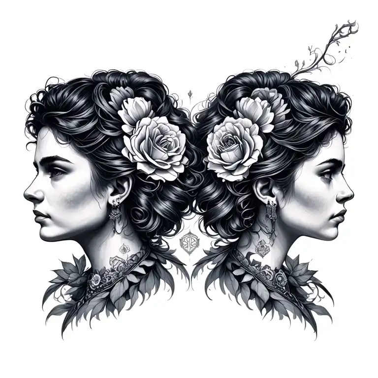 male and female twins representing the Gemini tattoo design idea