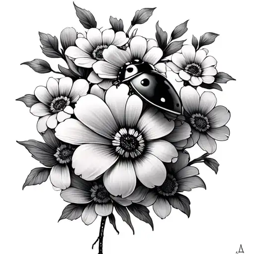 444 ladybug flowers blooming tattoo design idea