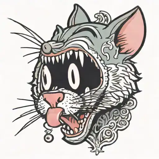 Tom from Tom and Jerry sticking out his tongue with an acid tab on it  tattoo design idea