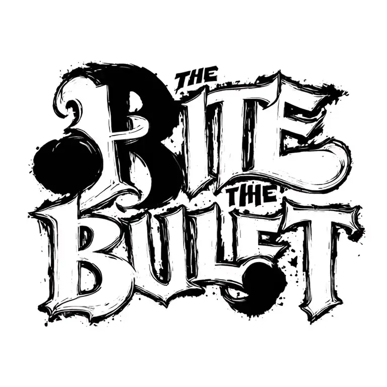 "Bite The Bullet" Brushstroke Expressive Raw Dark Lettering Blackwork tattoo design idea