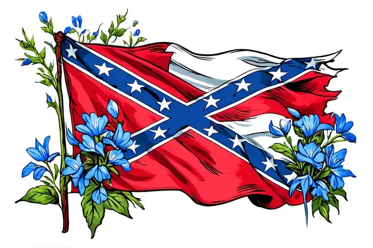 texas confederate flag with blue bonnets incorporated into the design tattoo design idea
