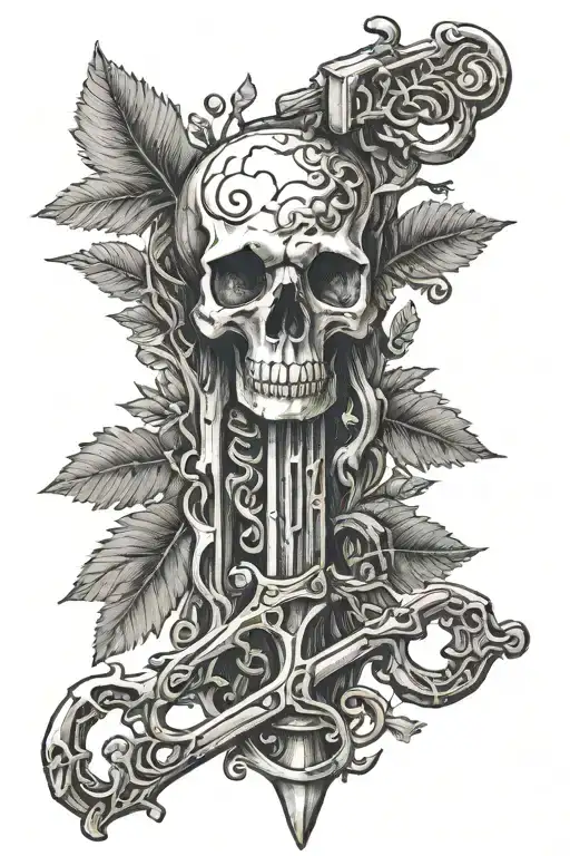 Forearm tatoo of a vintage skeleton key made from a tree. The over all shape should have a large head thin shaft and lar tattoo design idea