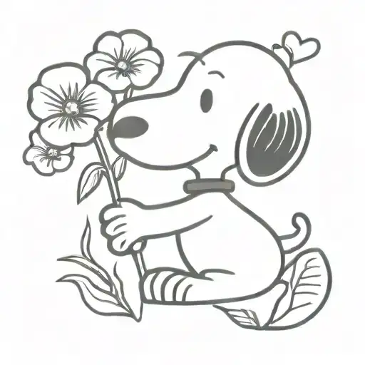 snoopy holding a pansy flowers tattoo design idea