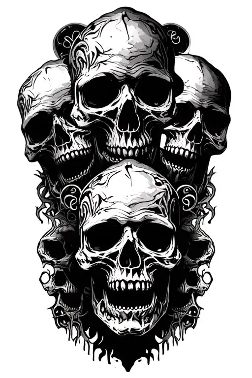 multiple skulls black inc tattoo design idea