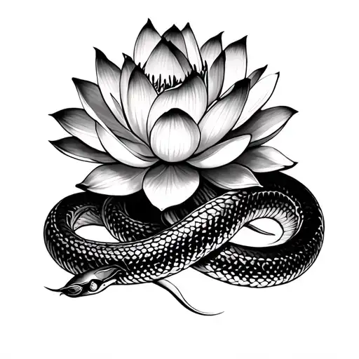 lotus flower blooming and a snake wrapped tattoo design idea