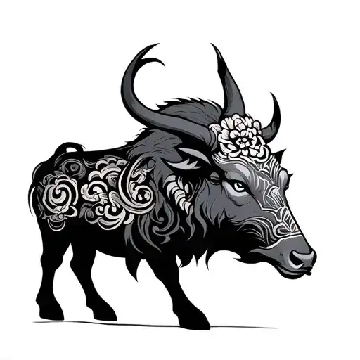 Japanese irezumi zodiac ox chest tattoo design idea