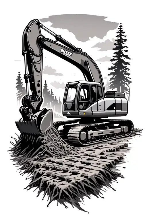 pulse line and excavator digging tattoo design idea