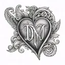 heart with the initials D and M inside of it tattoo design idea