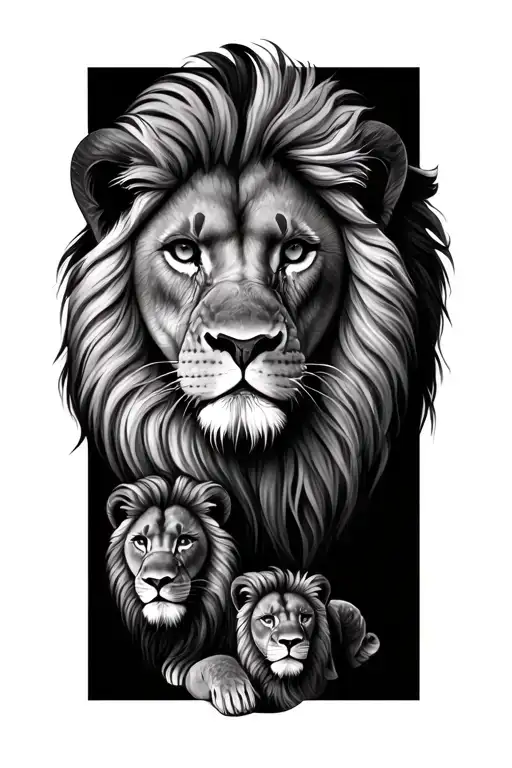 lion and 4 small lions tattoo design idea