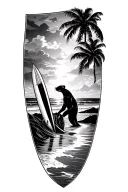 rat , surf boards and beach landscape tattoo design idea