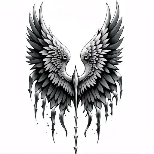 Wings tattoo with vertical spines tattoo design idea