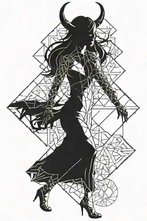 a girl walking holding the hand of a shadow demon tattoo design idea