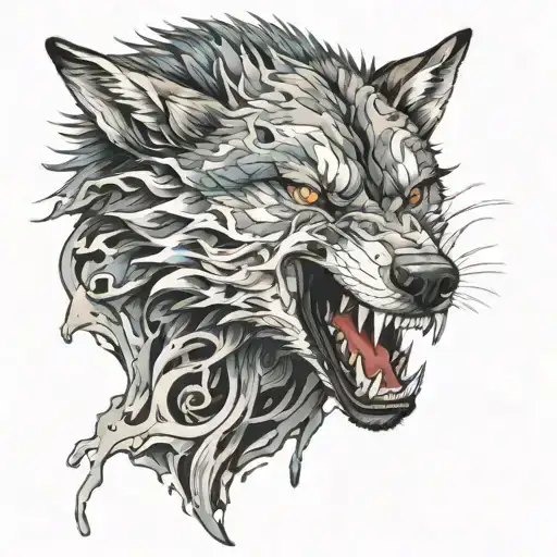 a wolf's head tearing the skin to come out of my arm tattoo design idea