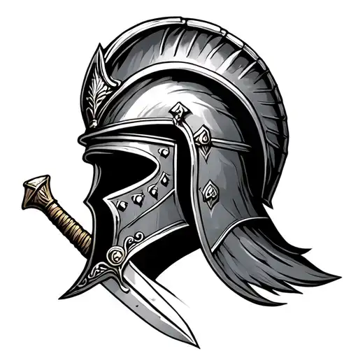 Roman coliseum centurion helmet and sword tattoo design idea