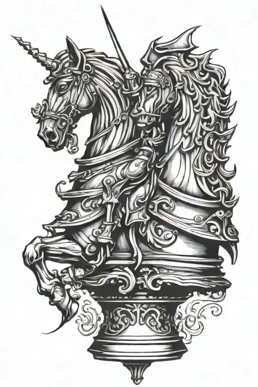 knight chess piece morphing tattoo design idea