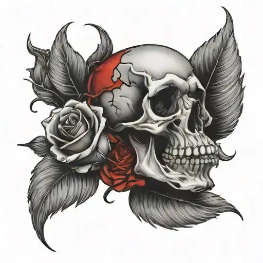 rose with scull red and black tattoo design idea