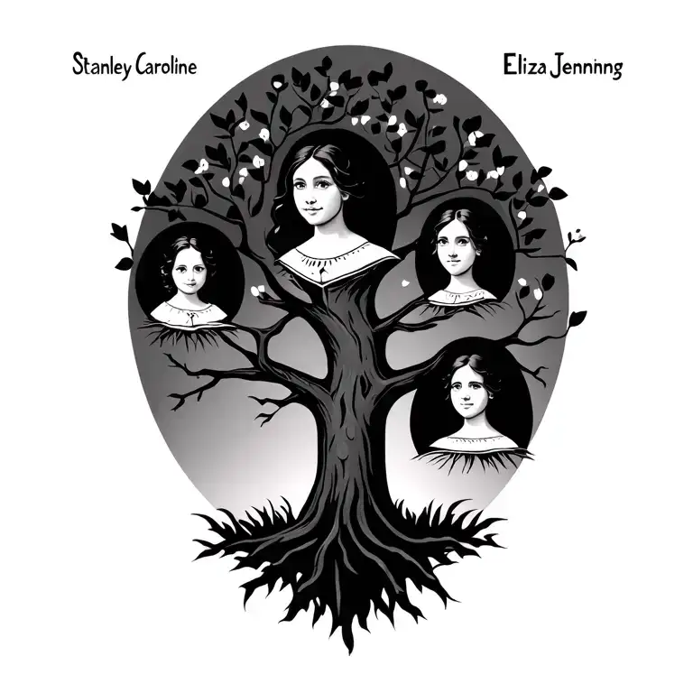 family tree with names Stanley, Caroline, Elliott, Eliza and Jennings  tattoo design idea
