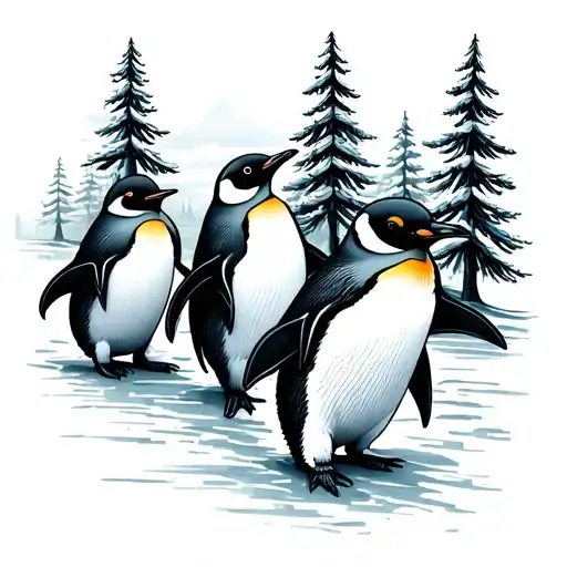 penguins pinetrees tattoo design idea