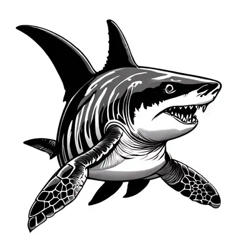 Hawaiian tribal design with a shark and a turtle  tattoo design idea