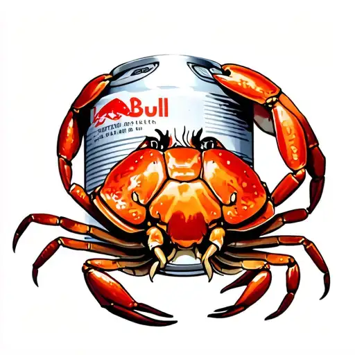 hermit crab with a crushed redbull can shell tattoo design idea
