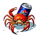 hermit crab with a crushed redbull can shell tattoo design idea