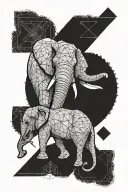 Full-face elephant with sacral geometrical scheme on the inner side of the forearm with triangle and round dotwork and s tattoo design idea