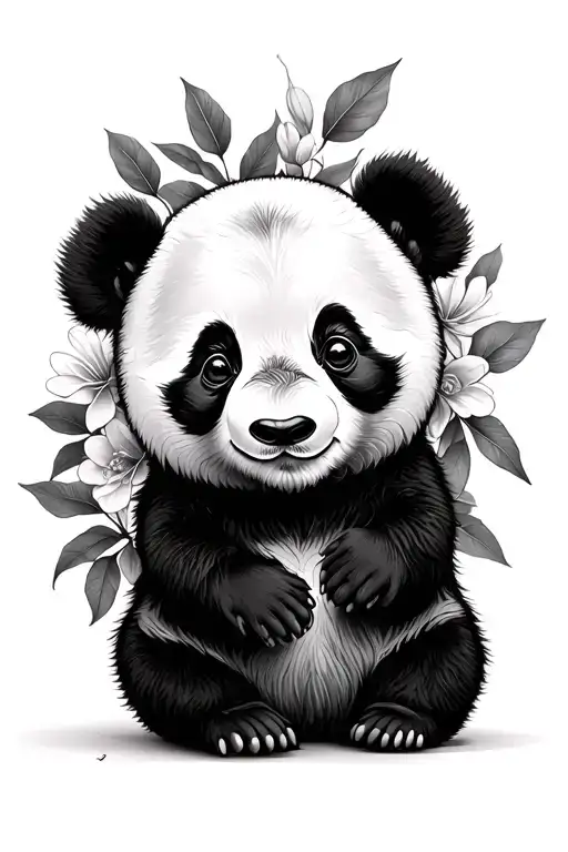 panda baby panda leaves flowers tattoo design idea