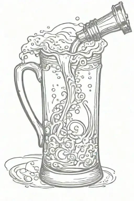 mug of beer bottle pouring tattoo design idea
