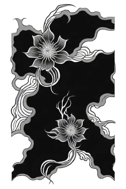 cyber sigilism thinn lines flower japanese tattoo design idea