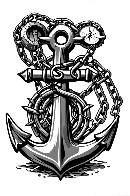 Anchor with Broken ChainsAn anchor and a compass tattoo design idea