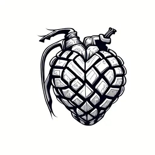 Heart, labyrinth, grenade tattoo design idea
